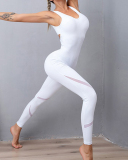2021 Sexy Mesh Stitching Sport Suit Cross Back Yoga Set Fitness Jumpsuit for Women Gym Running Training Workout Athletic Suit