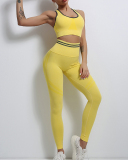 INS Style Running Sports Top Tights Sports Vest Fitness Striped Yoga Two-Piece Suit S-L