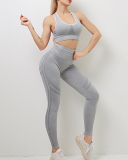 Fashion Sexy High Stretch Bra High Waist Peach Hip Lifting Yoga Two-Piece Solid Color S-L