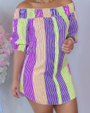 Casual Striped Split Off the Shoulder Straight Dresses S-XL