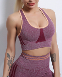 Fashion Sexy High Stretch Bra High Waist Peach Hip Lifting Yoga Two-Piece Solid Color S-L