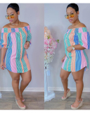 Casual Striped Split Off the Shoulder Straight Dresses S-XL