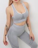 INS Style Running Sports Top Tights Sports Vest Fitness Striped Yoga Two-Piece Suit S-L