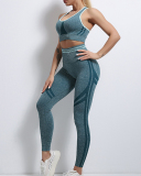 INS Style Running Sports Top Tights Sports Vest Fitness Striped Yoga Two-Piece Suit S-L