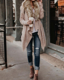 Women Fur Collar Knitted Sweater Coat Khaki Black S-2XL