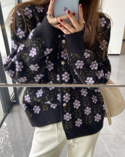 Women O-Neck Casual Sweater Coat Khaki Black Apricot 