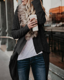 Women Fur Collar Knitted Sweater Coat Khaki Black S-2XL
