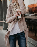 Women Fur Collar Knitted Sweater Coat Khaki Black S-2XL