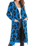 Women Leopard Printing Warm Sweater Coats Khaki Yellow Red Gray Black S-3XL 