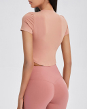 Women's Spandex Nude Sports T-shirt Women's Letters Slim and Thin Yoga Wear Running Short Sleeve Fitness Top