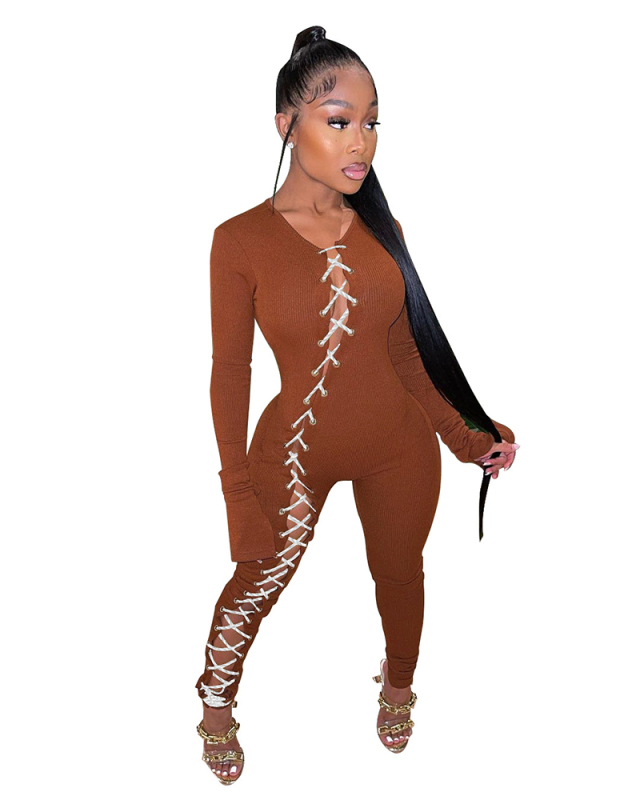Long Sleeve Women String Hot Jumpsuit S-XXL