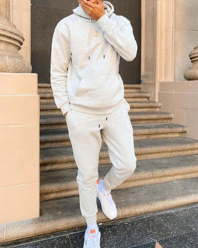 New Trendy Brand Sportswear Hooded Fahion Style Solid Color Two-Piece Suit S-XXXL