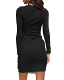 Woman Casual Autumn and Winter New Knotted Long-Sleeved Dress S-2XL