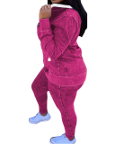 Fashion Women's Personality Printed Zipper Drawstring New Leisure Sports Suit Solid color S-XXL
