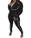 Ladies Hot-Selling New Style Personality Line Zipper Waist Tie Long-Sleeved Trousers Two-Piece Suit S-XXL