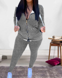 Fashion Women's Personality Printed Zipper Drawstring New Leisure Sports Suit Solid color S-XXL