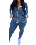 Fashion Women's Personality Printed Zipper Drawstring New Leisure Sports Suit Solid color S-XXL