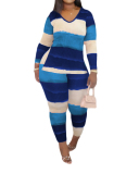 Casual Two-piece Ladies Digital Print Suit With Pit Stripes