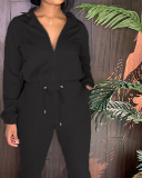 Ladies Fashion Zipper Waist Strap Flared Pants Sexy Line Long Sleeve Two-Piece Suit S-XXL
