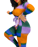 Casual Two-piece Ladies Digital Print Suit With Pit Stripes