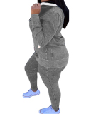 Fashion Women's Personality Printed Zipper Drawstring New Leisure Sports Suit Solid color S-XXL