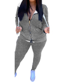 Fashion Women's Personality Printed Zipper Drawstring New Leisure Sports Suit Solid color S-XXL
