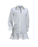 Woman Autumn Sexy New Trend Button Skirt Ruffle Dress S-XL