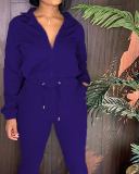 Ladies Fashion Zipper Waist Strap Flared Pants Sexy Line Long Sleeve Two-Piece Suit S-XXL