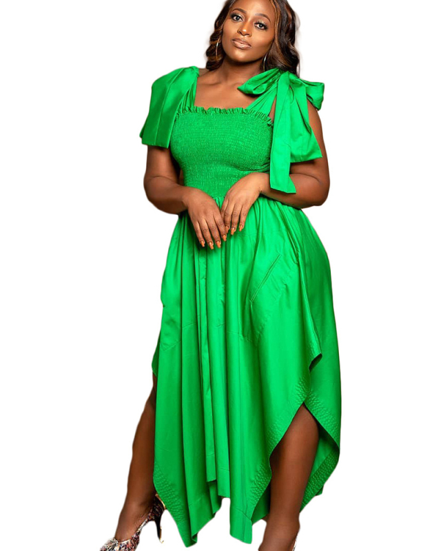 New Casual Solid Split Square Collar Irregular Dress S-3XL