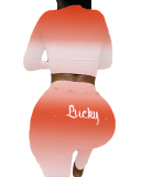 Fashionable Women's Deep V-Neck Portable Buckle Gradient Color Sexy Belly Tight Two-Piece Suit S-XXL