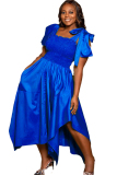 New Casual Solid Split Square Collar Irregular Dress S-3XL