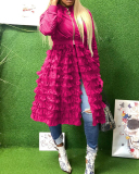 Woman Fashion Zipper Solid Color Mesh Lace Skirt Jacket S-3XL