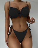 Women Solid Color Tie Side String Lace Two Piece Swimwear Orange Red White S-L 