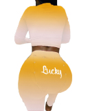 Fashionable Women's Deep V-Neck Portable Buckle Gradient Color Sexy Belly Tight Two-Piece Suit S-XXL