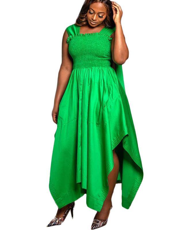 New Casual Solid Split Square Collar Irregular Dress S-3XL