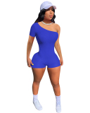 Lady Solid Color One Shoulder Romper White Yellow Red Gray Black Orange S-2XL