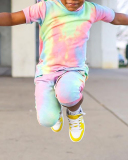 Children's Two-Piece Tie-Dye Sleeveless Hooded Pullover