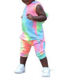 Children's Two-Piece Tie-Dye Sleeveless Hooded Pullover