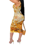 Women Sleeveless Strappy Fashion Printed Three Pieces Outfit Bikini & Dress S-XL