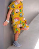 New Trendy Kids Cartoon Print Short-Sleeved Two-Piece Set