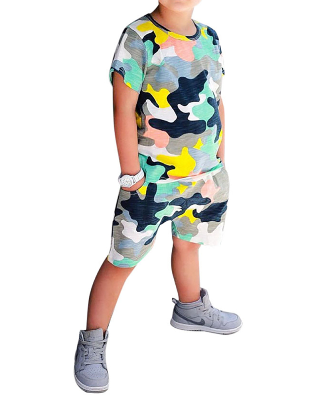 Fashion Boy Hip Hop Color Matching Short Sleeve Two-Piece Suit
