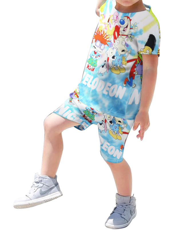 New Trendy Kids Cartoon Print Short-Sleeved Two-Piece Set