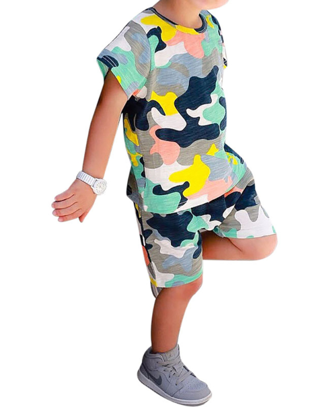 Fashion Boy Hip Hop Color Matching Short Sleeve Two-Piece Suit