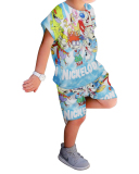 New Trendy Kids Cartoon Print Short-Sleeved Two-Piece Set