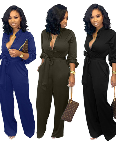 Solid Color Loose Style Women Jumpsuit
