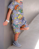 New Trendy Kids Cartoon Print Short-Sleeved Two-Piece Set
