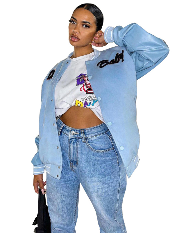 Light Blue Women Street Style Jacket Coat S-XXL