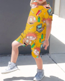 New Trendy Kids Cartoon Print Short-Sleeved Two-Piece Set