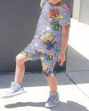 New Trendy Kids Cartoon Print Short-Sleeved Two-Piece Set