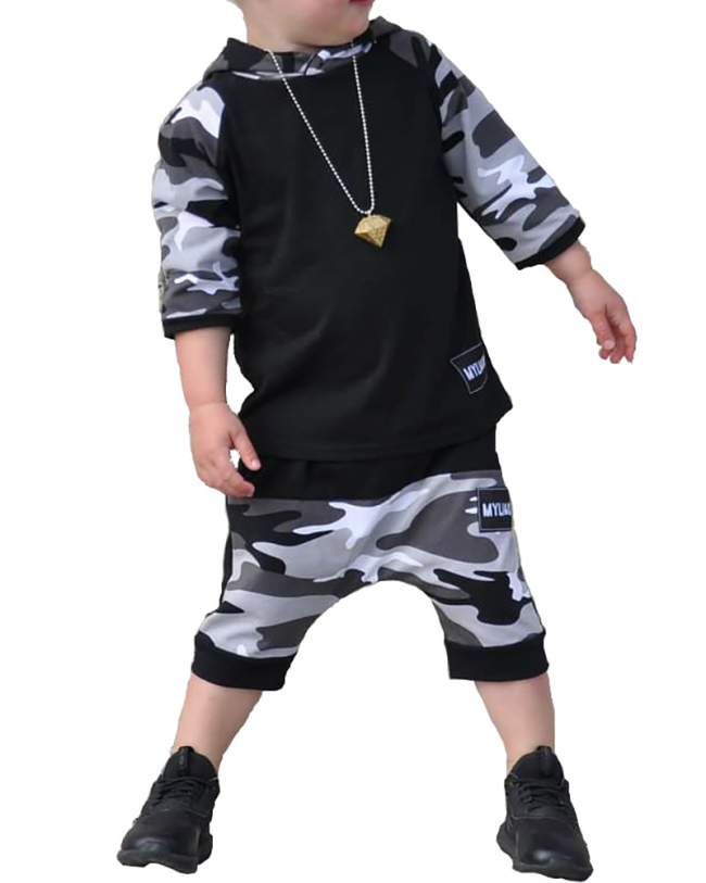 Trendy Kids Camouflage Short-Sleeved Hooded Two-Piece Set